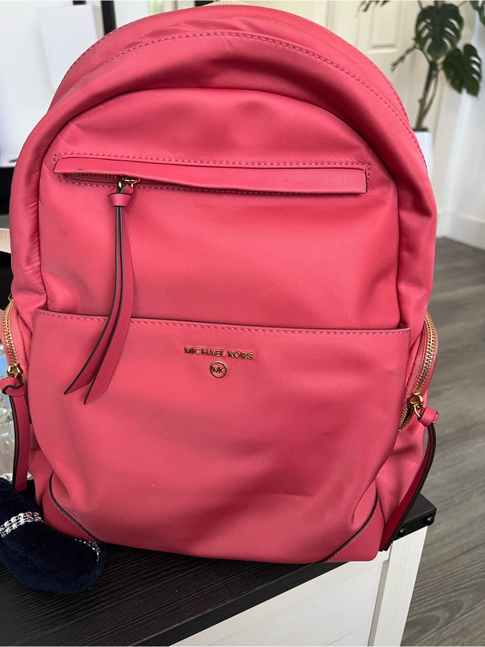 Michael Kors Coral Pink Backpack with Gold Hardware